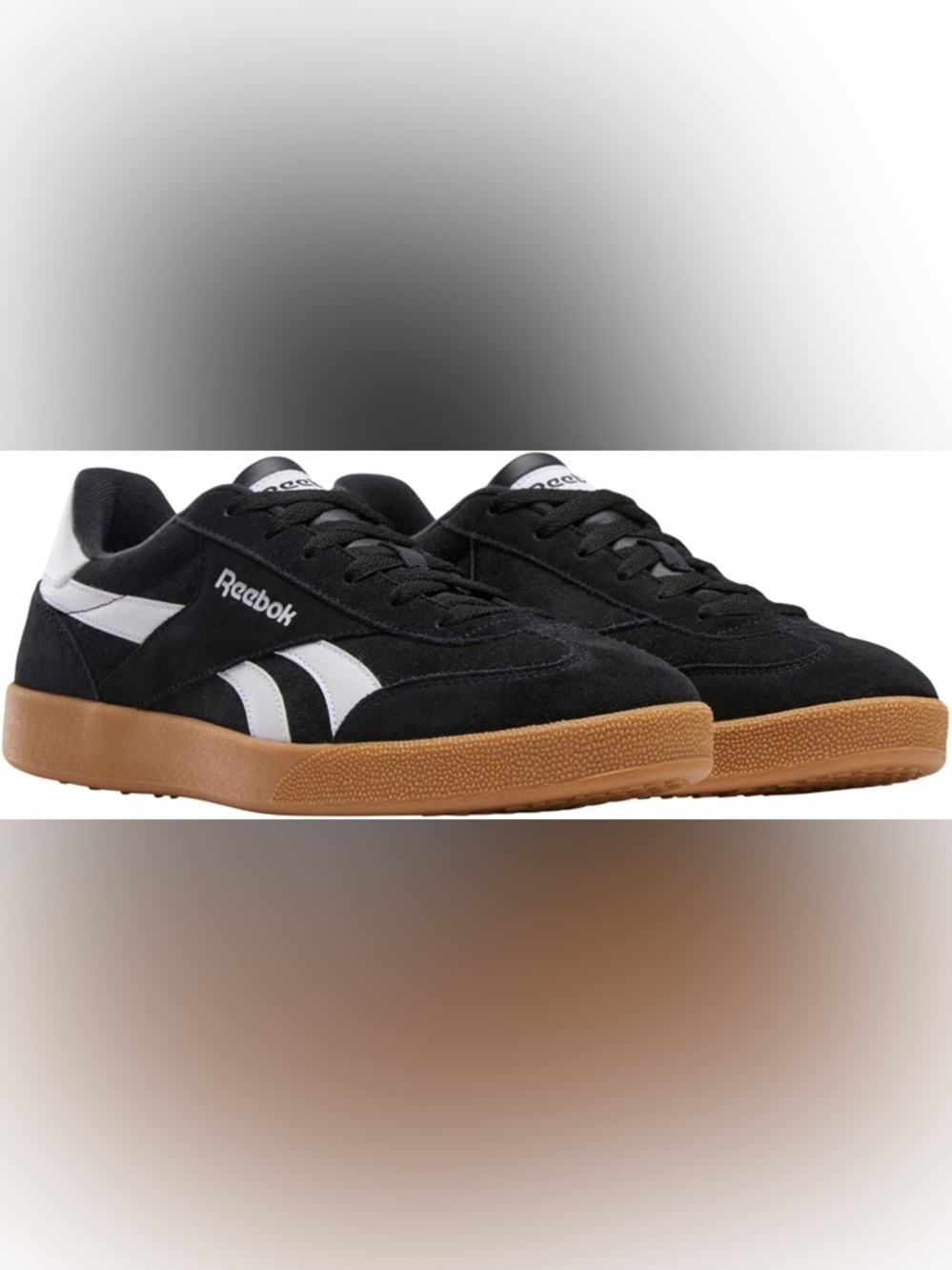 Reebok Men's Black & White Suede Low-Top Sneakers with Gum Sole - Picture 3 of 6